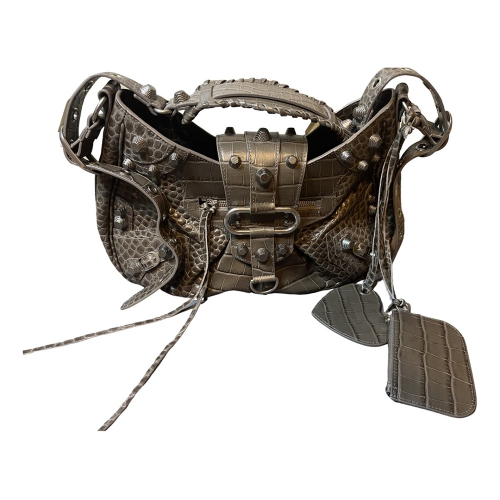Balenciaga Le Cagole Medium Leather Crocodile embossed studded shoulder bag,NWT